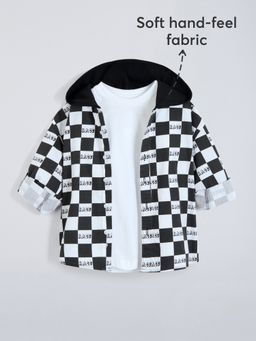 Hopscotch - White Checkered Cotton Shirt with T-shirt