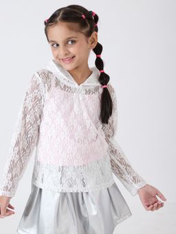 Hopscotch - White Floral Lace Hoodie with Tank Top