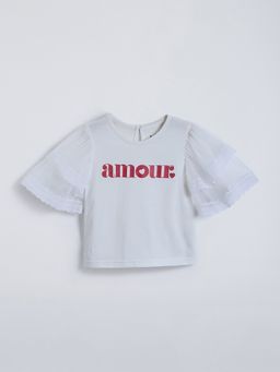 Hopscotch - White Lace Ruffled Sleeves Top