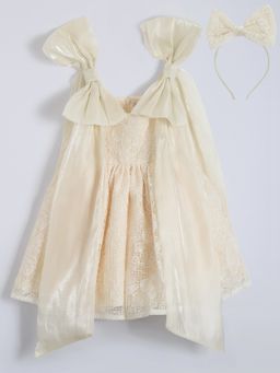 Hopscotch - Ivory Oversized Bow Party Dress with Headband