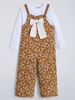 Hopscotch - White Floral Bow Applique T-shirt and Dungaree