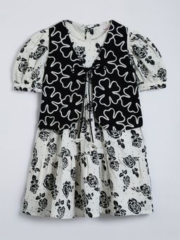 Hopscotch - Black Floral Applique Tassels Dress with Jacket
