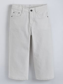 Hopscotch - White Denim Loose Straight Fit Cotton Jeans