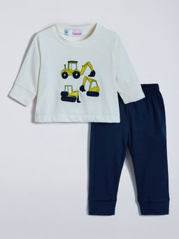 Hopscotch - White Vehicle Embroidered Sweatshirt and Joggers