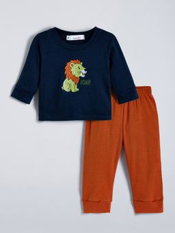 Hopscotch - Navy Blue Lion Embroidered Sweatshirt and Joggers