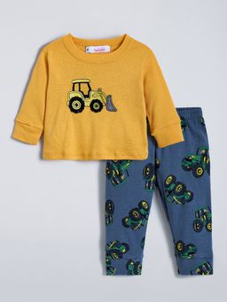 Hopscotch - Mustard Vehicle Embroidered Sweatshirt and Joggers
