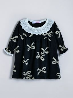 Hopscotch - Black Bow Schiffli Detail Dress