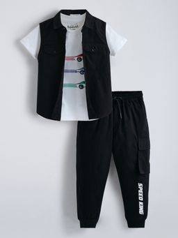 Hopscotch - Black Vehicle Cotton T-shirt and Joggers with Jacket
