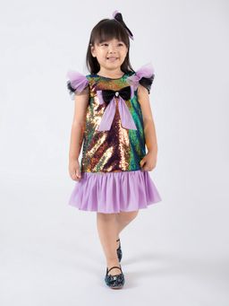 Hopscotch - Multi-Color Sequined Ruffle Party Dress with Headband