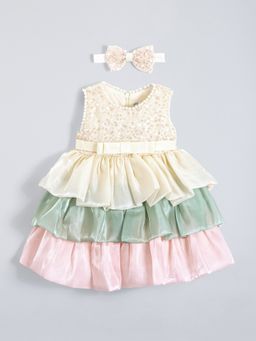 Hopscotch - Multi-Color Waterfall Ruffles Party Dress with Headband