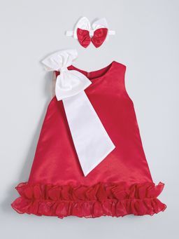 Hopscotch - Red Oversized Bow Applique Party Dress with Headband