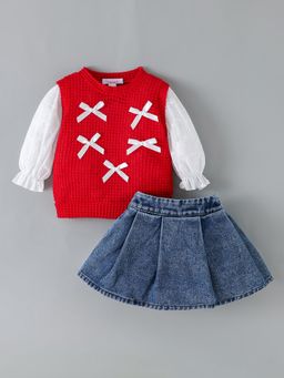 Hopscotch - Red Bow Applique Top and Skirt