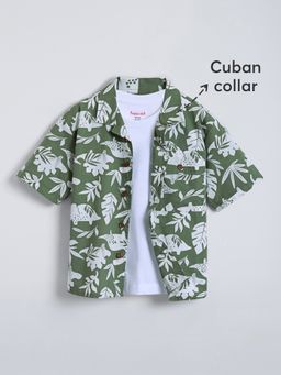 Hopscotch - Green Tropical Leaf Cotton Shirt and T-shirt