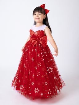 Hopscotch - Red Oversized Bow Glitter Gown with Headband
