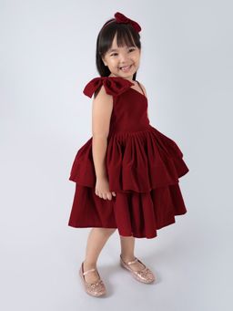 Hopscotch - Maroon Bow Applique Party Dress with Headband