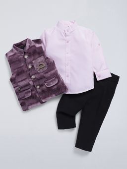 Hopscotch - Pink Abstract Mandarin Collar Shirt and Trouser with Waistcoat