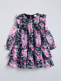 Hopscotch - Black Ruffled Floral Tiered Dress