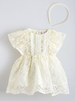 Hopscotch - Cream Lace Embellished Party Dress