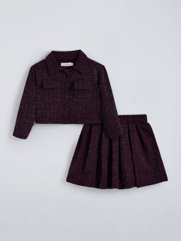 Hopscotch - Burgundy Glitter Textured Top and Skirt