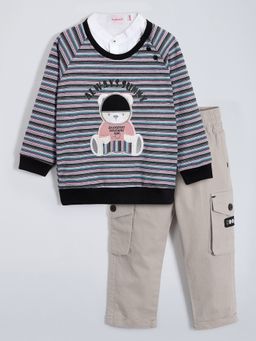 Hopscotch - Multi-Color Striped Cotton Sweatshirt and Shirt with Pant