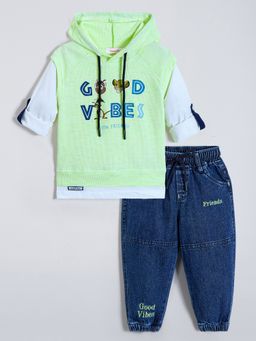 Hopscotch - Green Cotton Hoodie and Joggers