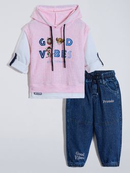 Hopscotch - Pink Text Cotton Hoodie and Joggers