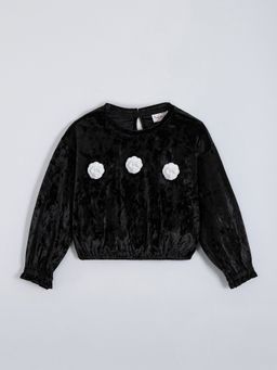 Hopscotch - Black Floral Applique Top