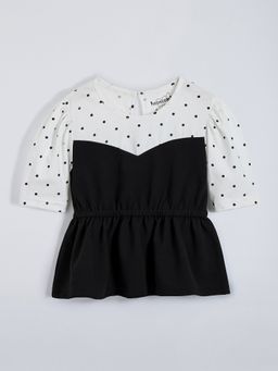 Hopscotch - Black Polka Dot Gathered Waist Top