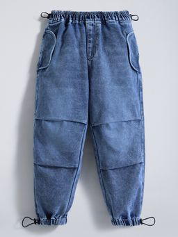 Hopscotch - Blue Patch Pocket Denim Joggers Style Jeans