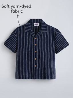 Hopscotch - Navy Blue Cotton Striped Shirt