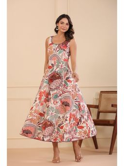 Rain & Rainbow - Women Multi Floral Printed Pure Cotton Fit and Flared Dress