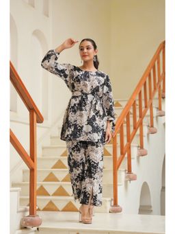Rain & Rainbow - Women Black and White Floral Printed Co-Ords Set (Set of 3)