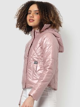 Campus Sutra - Womens Pink Vinyl Puffer Jacket