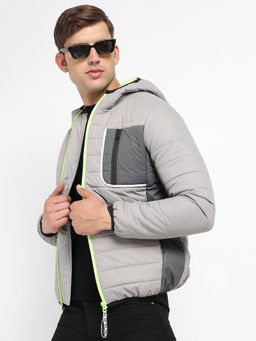 Campus Sutra - Mens Light Grey Puffer Jacket with Contrast Zipper