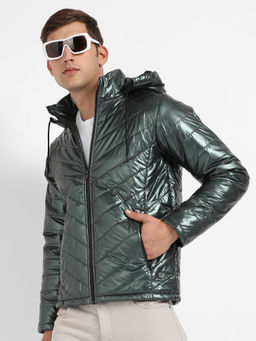 Campus Sutra - Mens Forest Green Zip Front Quilted Puffer Jacket