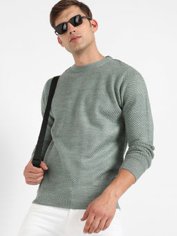 Campus Sutra - Mens Sage Green Textured Knit Pullover Sweater