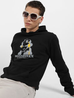 Campus Sutra - Mens Black Beethovan Hoodie with Kangaroo Pocket