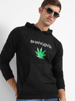Campus Sutra - Mens Black Bhangover Hoodie with Kangaroo Pocket