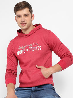 Campus Sutra - Mens Red Happiness Is Hoodie with Kangaroo Pocket
