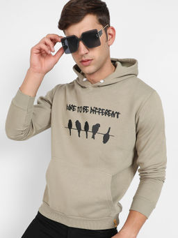 Campus Sutra - Mens Olive Green Dare To Be Different Hoodie with Kangaroo Pocket