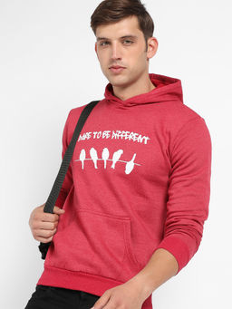 Campus Sutra - Mens Red Dare To Be Different Hoodie with Kangaroo Pocket