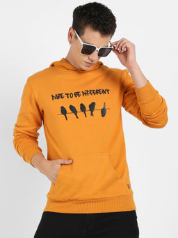 Campus Sutra - Mens Mustard Yellow Dare To Be Different Hoodie with Kangaroo Pocket
