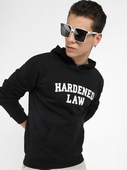 Campus Sutra - Mens Black Hardened Law Hoodie with Kangaroo Pocket