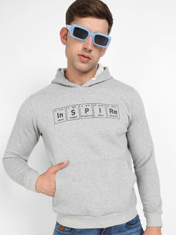 Campus Sutra - Mens Light Grey Inspire Hoodie with Kangaroo Pocket