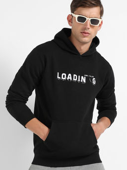Campus Sutra - Mens Black Loading Hoodie with Kangaroo Pocket