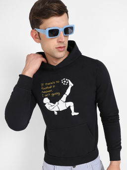 Campus Sutra - Mens Black Football Hoodie with Kangaroo Pocket