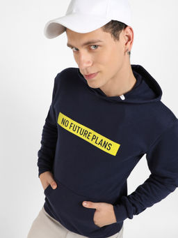 Campus Sutra - Mens Navy Blue No Future Plans Hoodie with Kangaroo Pocket
