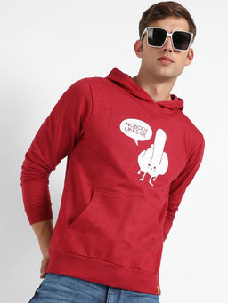 Campus Sutra - Mens Maroon Nobody Likes Me Hoodie with Kangaroo Pockets