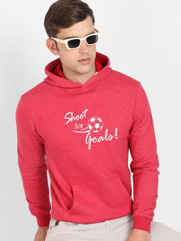 Campus Sutra - Mens Red Shoot For Goals Hoodie with Kangaroo Pocket