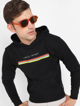 Campus Sutra - Mens Black Simple Things Hoodie with Kangaroo Pocket